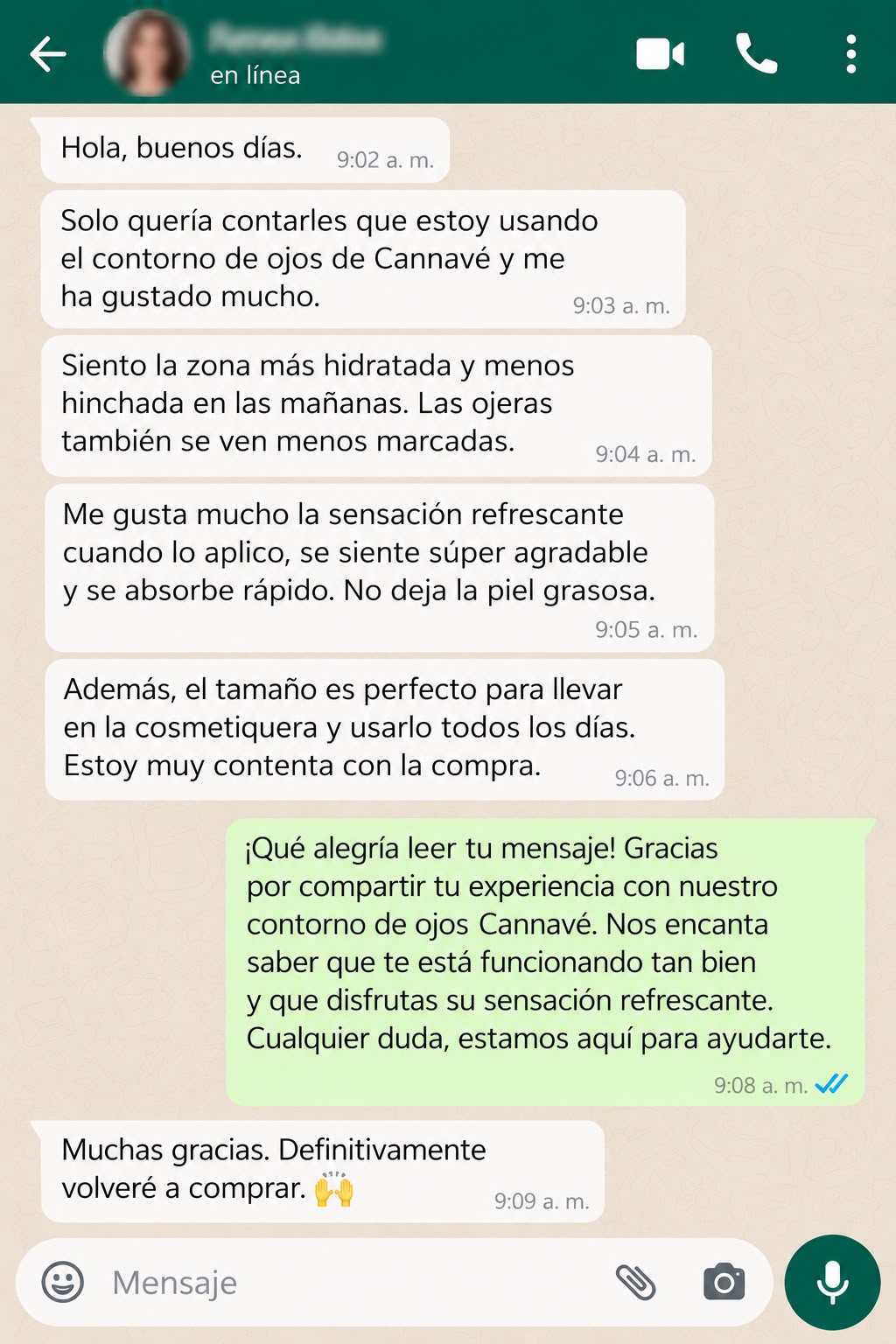 Reseña de clienta sobre Cannavé