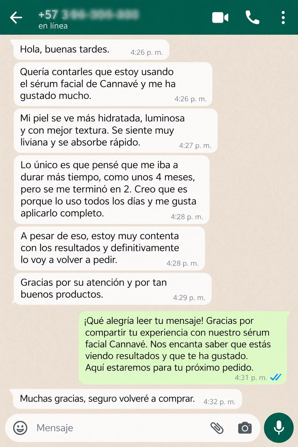 Reseña de clienta sobre Cannavé